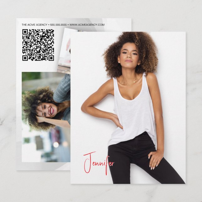 Postal Cartão de Promoção QR Code de Ator Modelo de Assin (Frente/Verso)