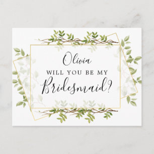Postal Cartão de Proposta de Bridesmaid Woodland Greenery