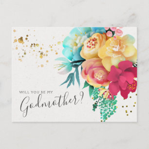 Postal Cartão de Proposta de Madrinha Floral Dourada Neg