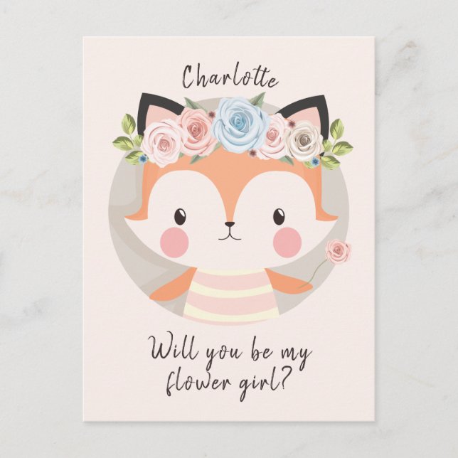 Postal Cartão de Proposta Fox Flower Girl (Frente)
