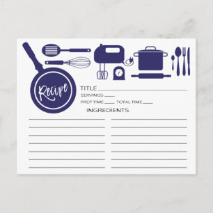 Postal Cartão de recebimento de Utensílios Azul Cozinha d
