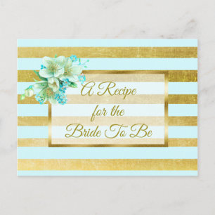 Postal Cartão de Receita de Casamento Floral Azul e Dour