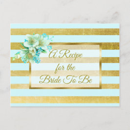 Postal Cartão de Receita de Casamento Floral Azul e Doura