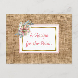 Postal Cartão de Receita de Casamento Floral de Burlap R