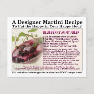 POSTAL CARTÃO DE RECEITA DE COQUETEL BLUEBERRY MINT JULEP