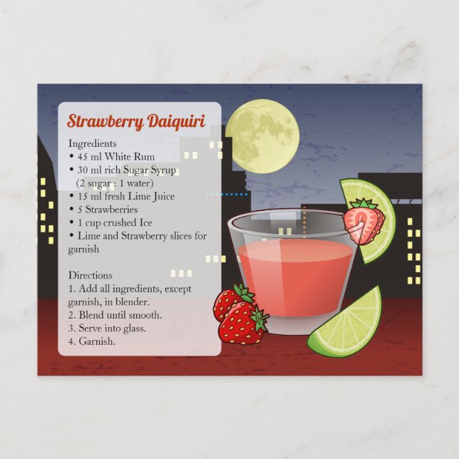 Postal Cartão de Receita de Daiquiri de Morango (Frente)