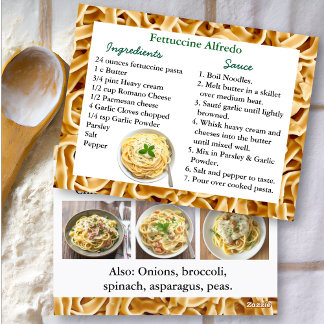 Postal Cartão de Receita de Fettuccini Alfredo