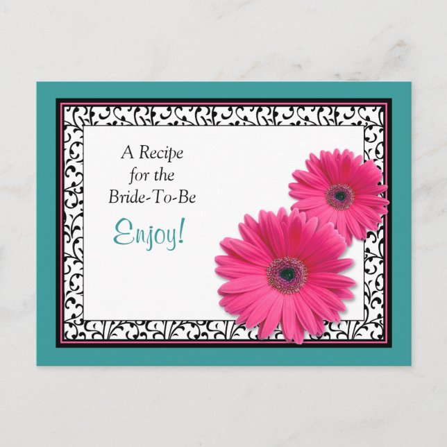 Postal Cartão de Receita de Gerbera Rosa com Azul Turques (Frente)