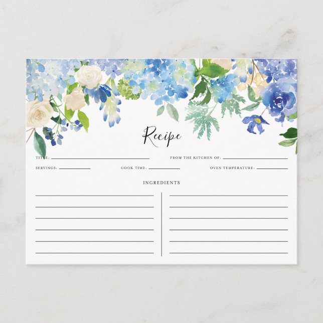 Postal Cartão de Receita de Hydrangeas Azul e Púrpura (Frente)