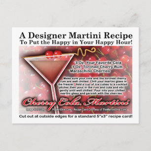 Postal Cartão de Receita de Martini de Cola com Cereja