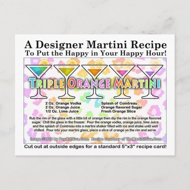 Postal Cartão de Receita de Martini de Laranja Tripla (Frente)