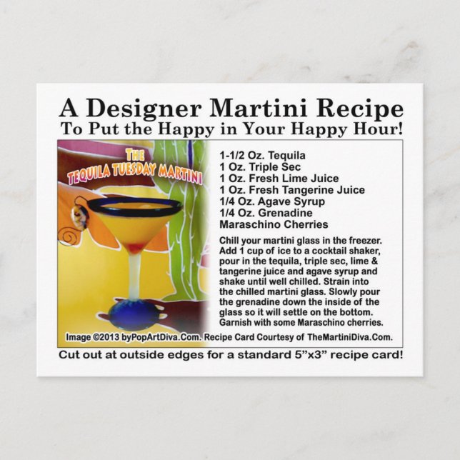 Postal Cartão de Receita de Martini de Terça-feira de Teq (Frente)