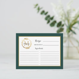 Postal Cartão de Receita de Monograma de Folhagem Dourada