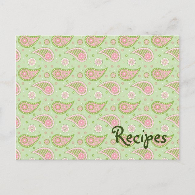 Postal Cartão De Receita De Paisley Verde E Rosa (Frente)