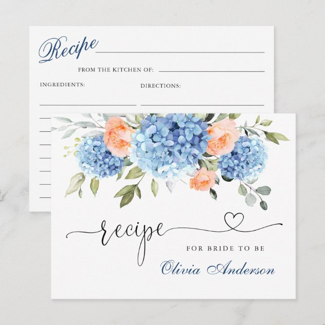 Postal Cartão de Receita do Chá de panela Hydrangea Azul  (Frente/Verso)