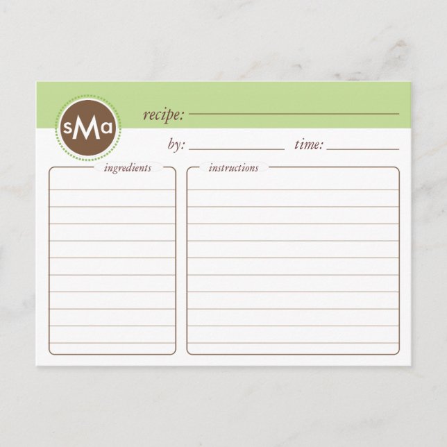 Postal Cartão de Receita do Chá de panela Monograma (Frente)