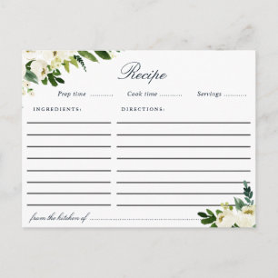 Postal Cartão de receita floral branco de marfim de aquar