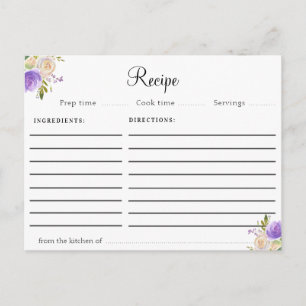 Postal Cartão de receita floral de púrpura e pêssego