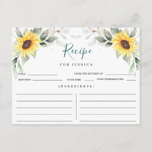 Postal Cartão de Receita Floral Elegante Girassol
