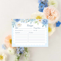 Cartão de Receita Floral Floral Azul Elegante
