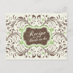 Postal Cartão de Receita Floral Verde Castanho para a Noi