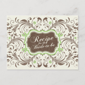 Postal Cartão de Receita Floral Verde Castanho para a Noi