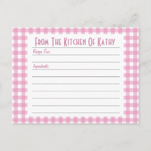 Postal Cartão de Receita Gingham Rosa