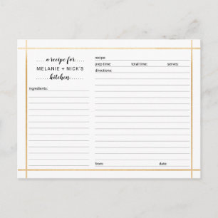 Postal Cartão de receita para chá de noiva, moldura doura