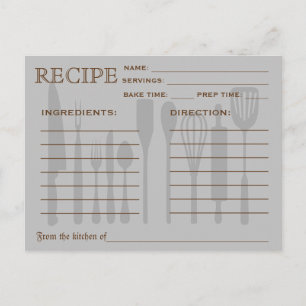 Postal Cartão de Receita Retro Ferramentas de Cozinha Lis