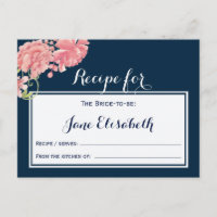 Cartão de receita rosa floral rosa para noiva