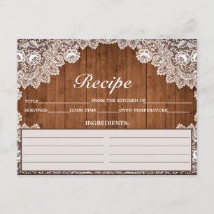 Postal Cartão de Receita Rústica de Madeira e Lace Bran