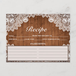 Postal Cartão de Receita Rústica de Madeira e Lace Branco