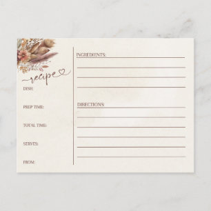 Postal cartão de receitas de chá de panela de boho floral
