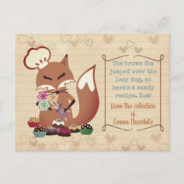 Postal Cartão de receitas de doces de carne de galinha (Frente)