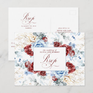 Postal Cartão de Resposta de Casamento Azul Empoeirado e 