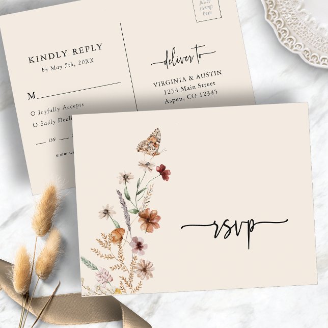Postal Cartão de Resposta de Casamento Boho (Boho RSVP Wedding Postcard
)