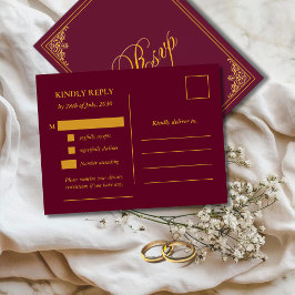 Postal Cartão de Resposta de Casamento em Moldura Dourada