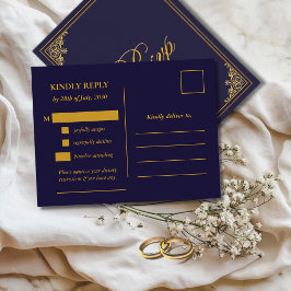 Postal Cartão de Resposta de Casamento em Moldura Dourada
