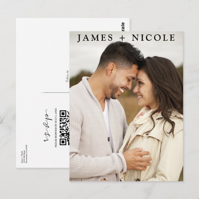 Postal Cartão de Resposta de Casamento Escaneável com Cód (Frente/Verso)