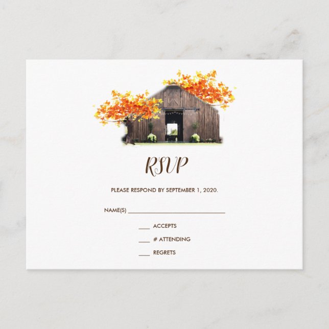 Postal Cartão de Resposta de Casamento Rústico de Outono  (Frente)