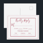 Postal Cartão de Resposta de Casamento Simples Moderno Bo<br><div class="desc">Um cartão de resposta simples borgonha perfeito para o seu dia especial. Tão bonito para qualquer chá de noiva,  chá de bebê,  formatura,  aniversário de casamento,  etc.</div>