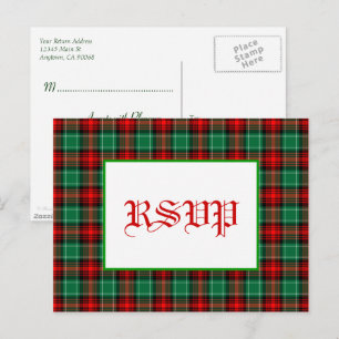 Postal Cartão de Resposta de Festa de Natal Xadrez Vermel