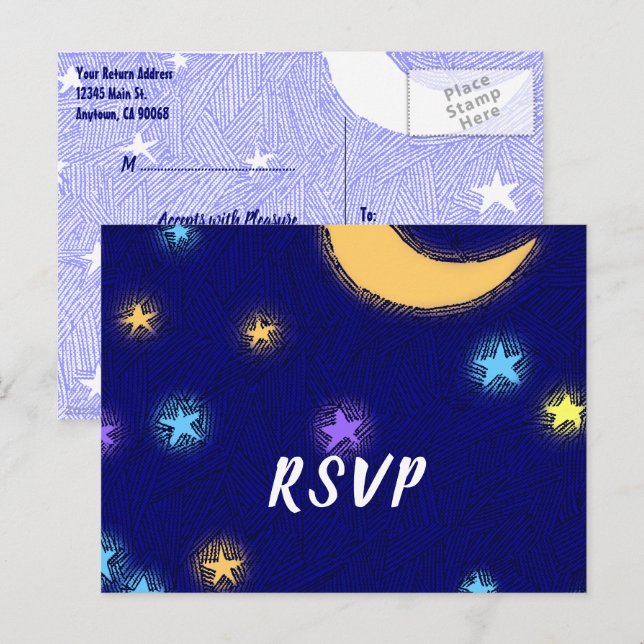 Postal Cartão de Resposta de Festa Personalizado com Lua  (Frente/Verso)
