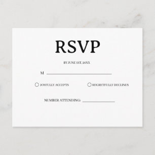 Postal Cartão de RSVP de Casamento Preto e Branco Clássic