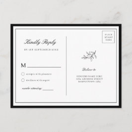 Postal Cartão de RSVP de Folha Delicada com Borda Minimal