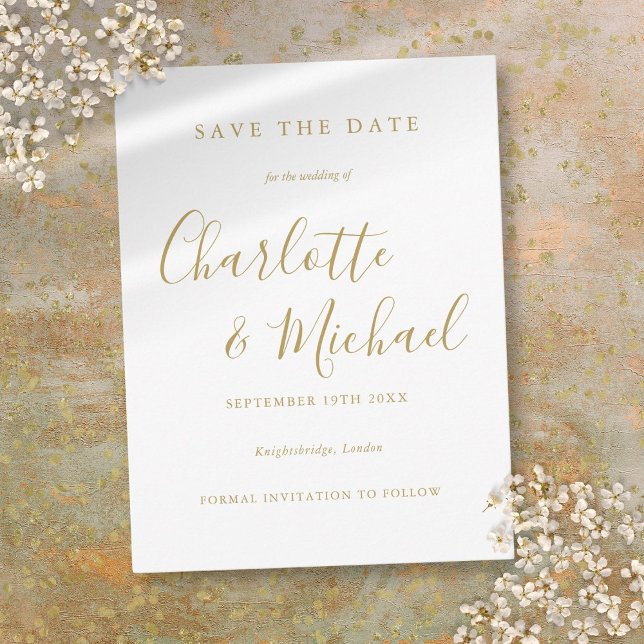 Postal Cartão de Salvar a Data de Casamento com Fonte de  (Modern Signature Script Wedding Save the Date Card)