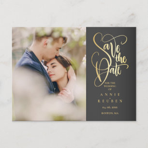 Postal Cartão de Salvar a Data Elegante Rascunho em Ouro 