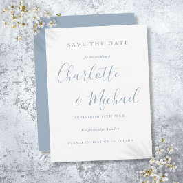 Postal Cartão de Salve o Dia de Casamento em Azul Empoeir