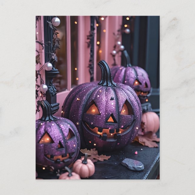 Postal Cartão de Saudação de Halloween de Pumpkins Glitte (Frente)