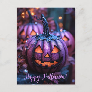 Postal Cartão de Saudação de Halloween de Pumpkins Glitte